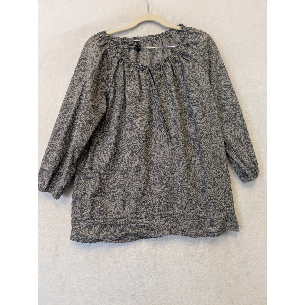 Faded Glory Mens Grey Black Paisley Cotton Peasant‎ Blouse Top FL30205TP L 12-14